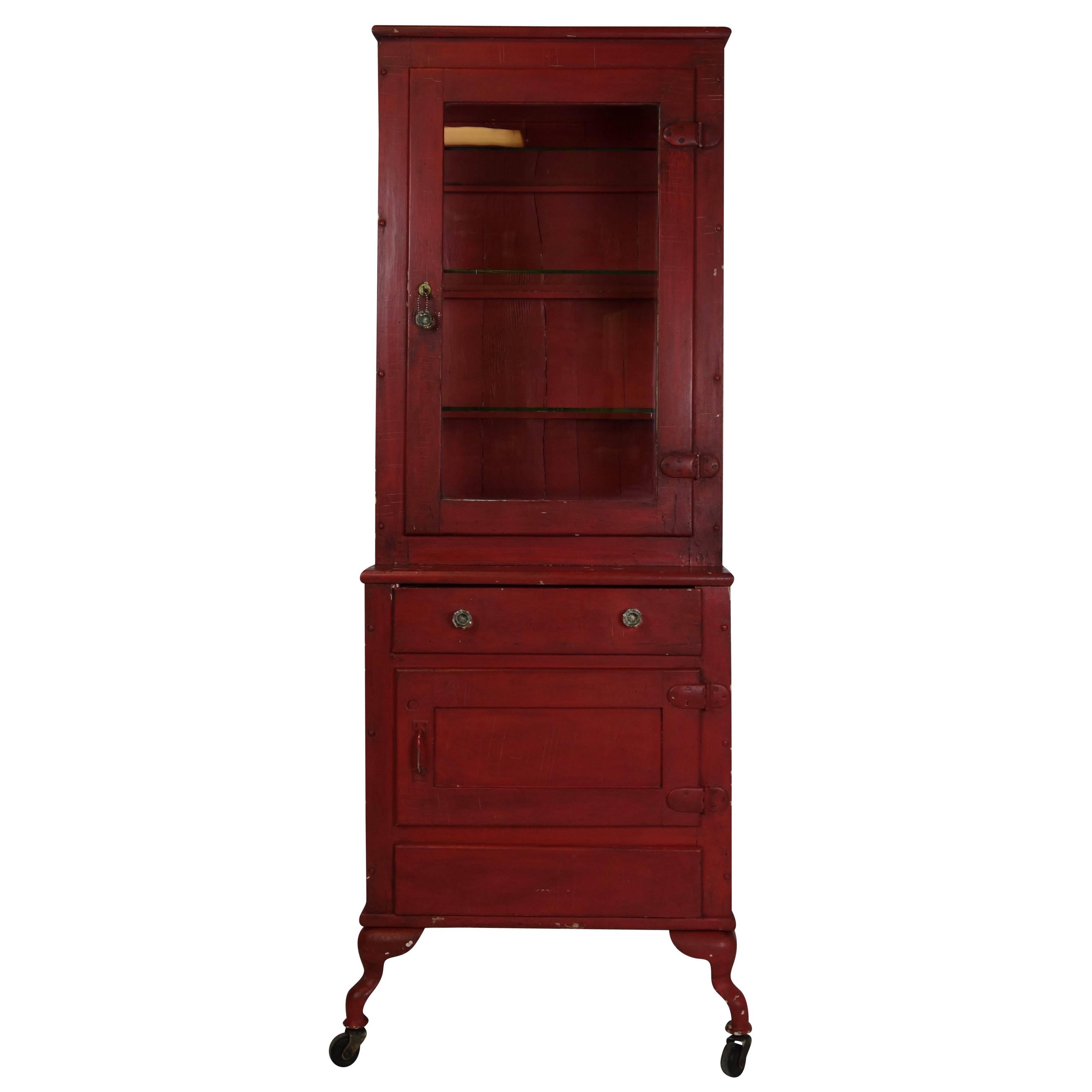 Red Painted Medical Cabinet For Sale