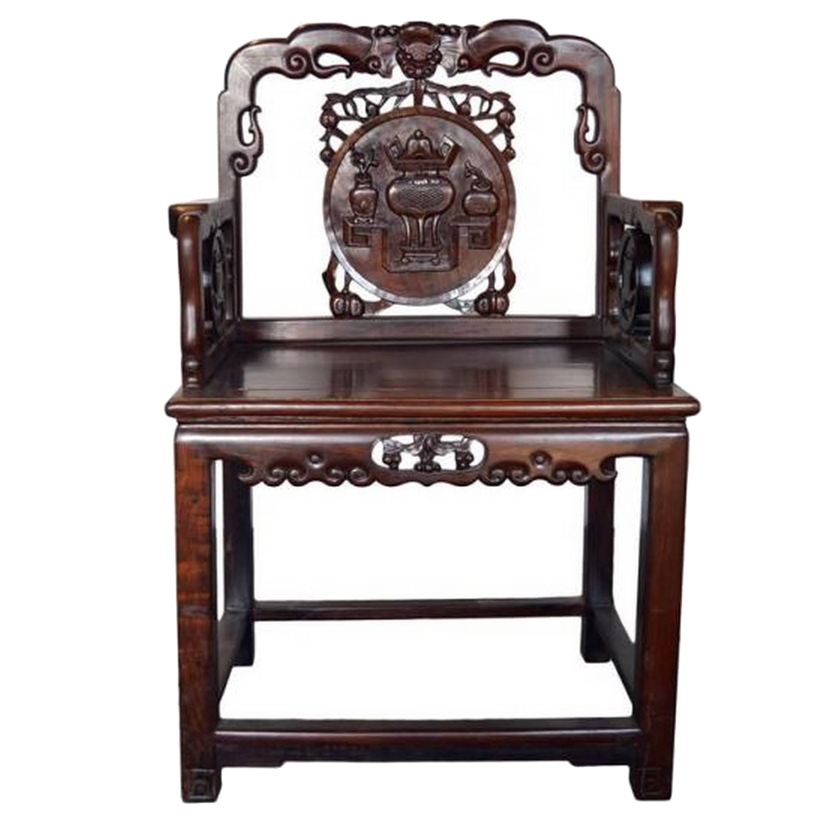 Unusual Antique Hand-Carved Chinese Chair