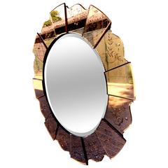 French Art Deco Circle Form Mirror with Copper-Tone Mirror Border, 1930s