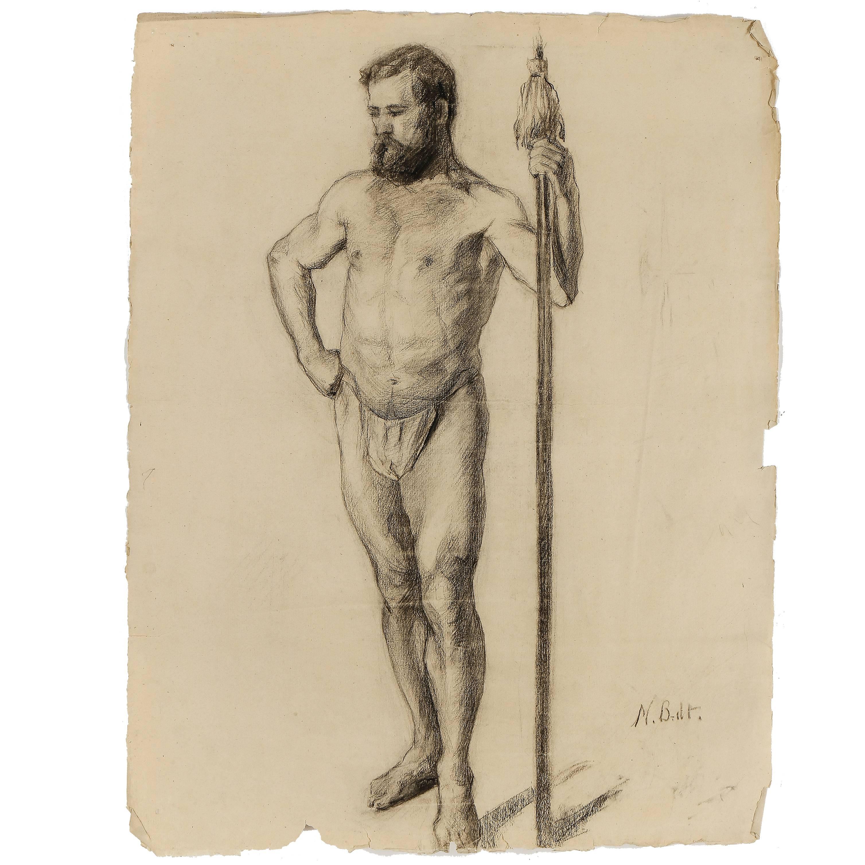 Academy Charcoal Studies of Mens by Swedish Artist, circa 1800 For Sale