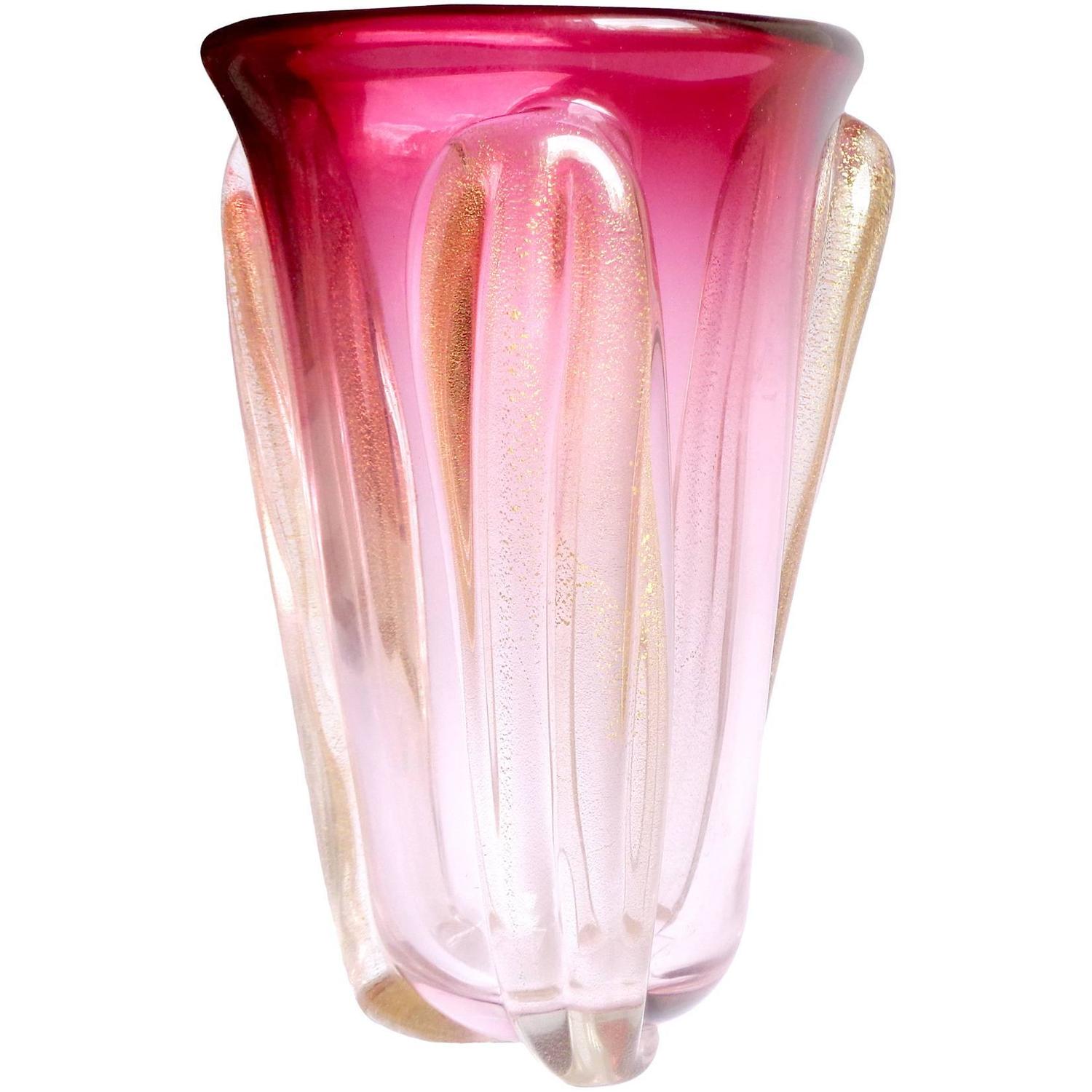 Seguso Murano Pink Sommerso And Gold Flecks Italian Art Glass Vase For Sale At 1stdibs