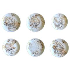 Piero Fornasetti Set of Six Porcelain Uccelli Calligrafici Bird Plates, 1962