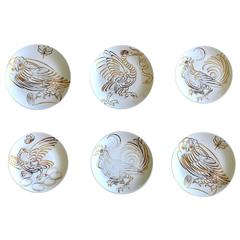  Piero Fornasetti Set of Six Porcelain Uccelli Calligrafici Bird Plates, 1962