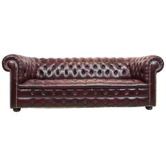 Vintage Leather Chesterfield Sofa in Red