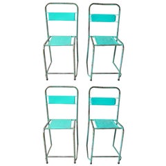 Set of Four Turquoise French School Chairs