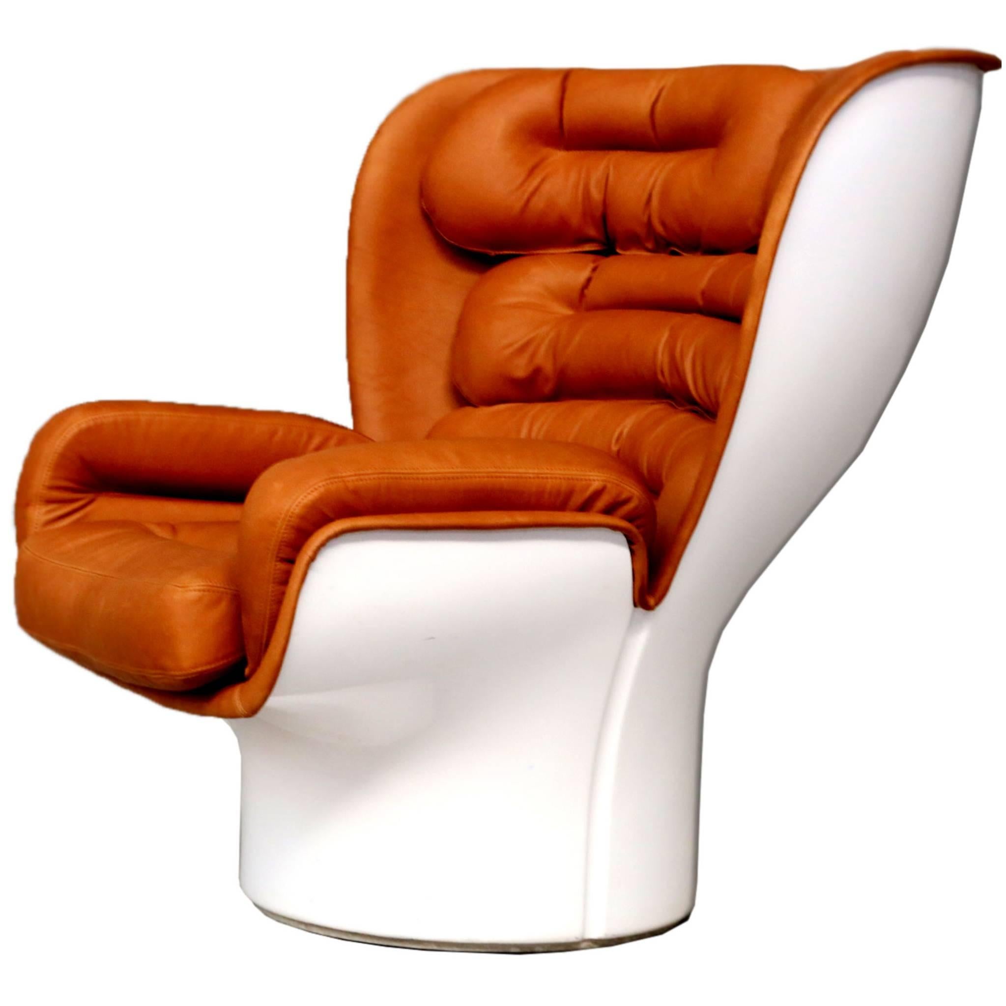 Joe Colombo ELDA Chair Reupholstered in Cognac Aniline Leather