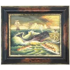 Antique Early American Whaling Folk Art Painting