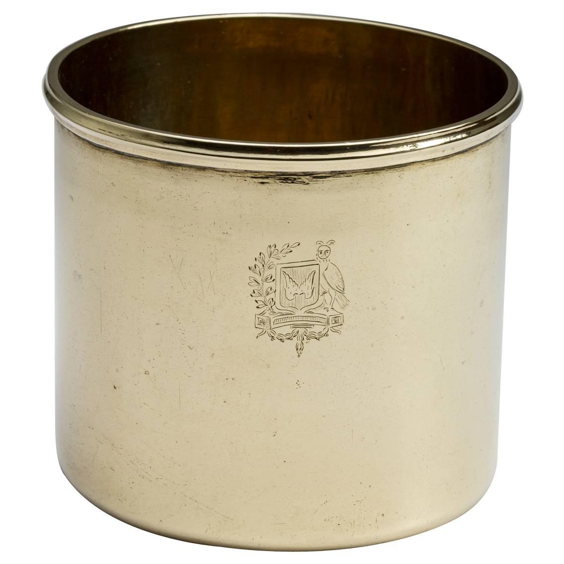 French Brass Armorial Wine Coaster, 19th Century For Sale