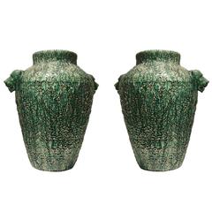 Pair of American Art Deco Oversized Green Ceramic Urns 6