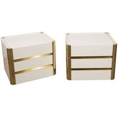 Pair of Lacquer and Brass Nightstands by Mario Sabot, Italy, 1970