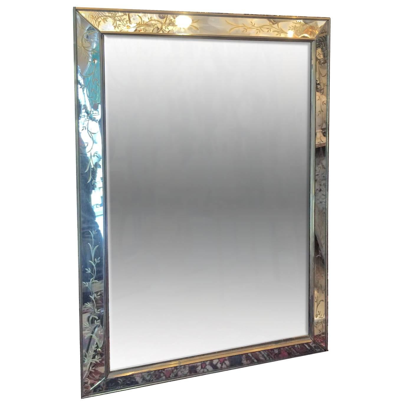 French Etched Mirror with Gilt Details