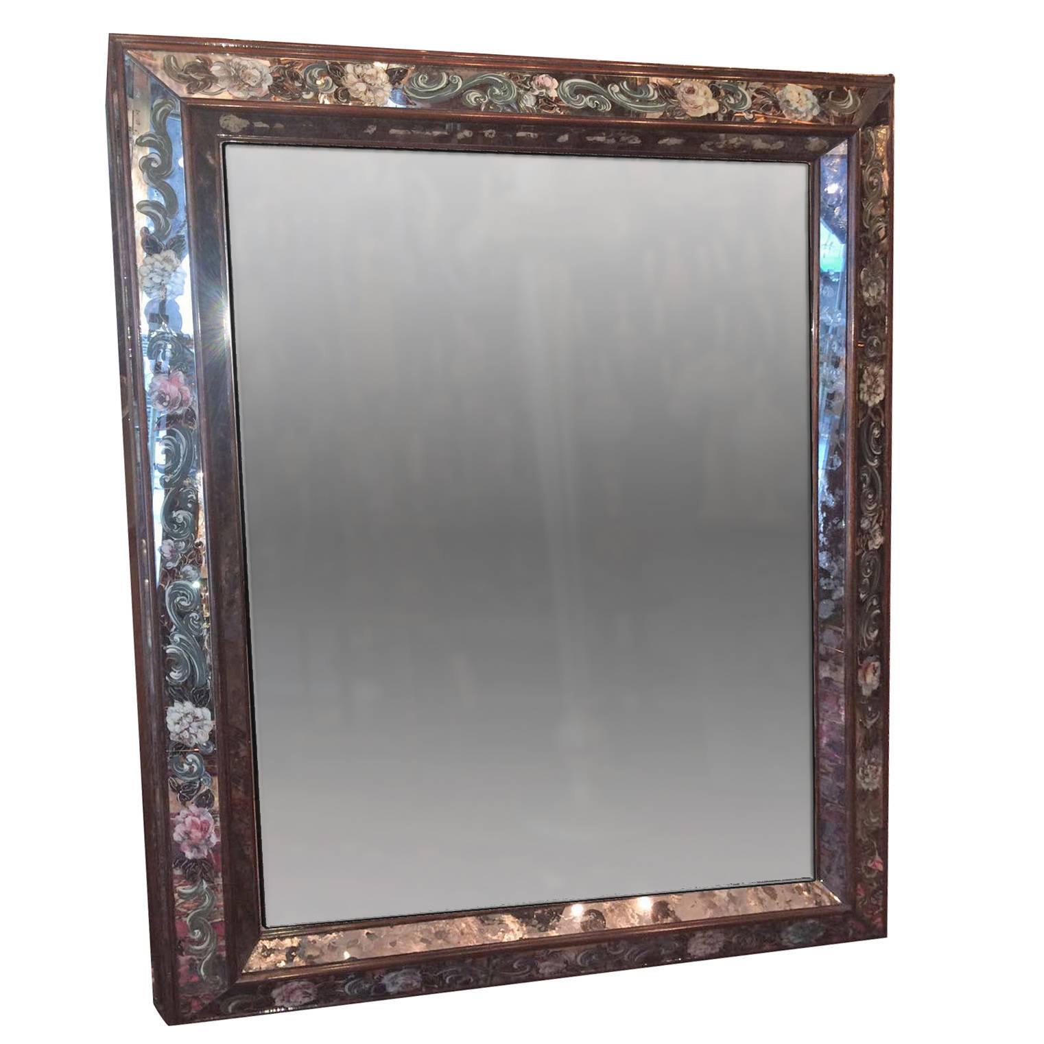 Reverse Painted Mirror with Foliage Motif