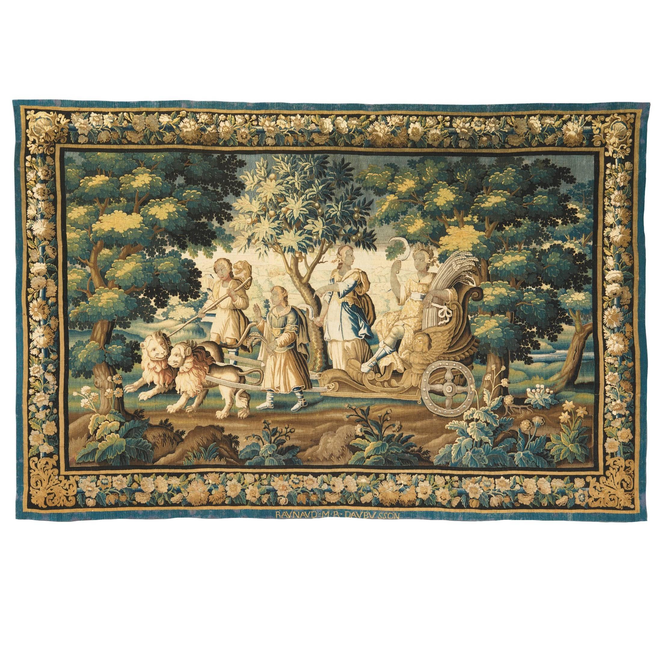 Important French Abusson Allegorical Tapestry of Summer "Four Seasons" Signed