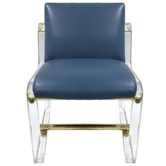 1970s Lucite and Brass Desk Chair, Attributed to Pace