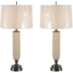 Rare Pair of Cream and Pewter Bubble Lamps by Helena Tynell for Flygsfors 4