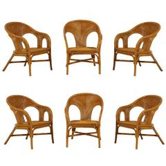 Sculptural Set of Six Vintage Bamboo Dining Chairs