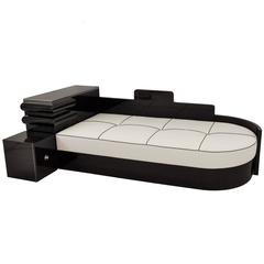 Highgloss Black Art Deco Daybed from France with a White Leather Mattress 12