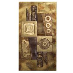 Brutalist Mixed Metal Wall Sculpture Panel, 1970s