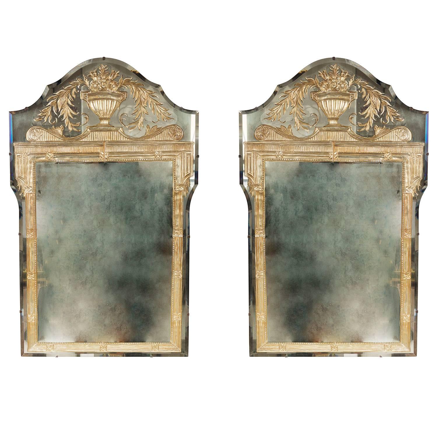 Pair of Striking Reverse Etched and Decorated Mirrors