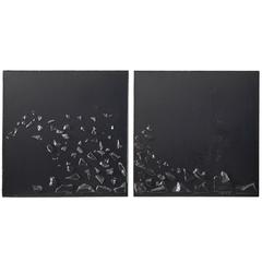 Martha Sturdy, Resin on Steel Canvas 'Diptych, ' Contemporary "Black Ice #405"