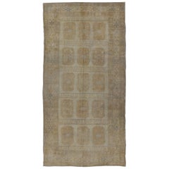 Turkish Oushak Rug with Triptych Block-Patterned Medallions in Neutral Colors