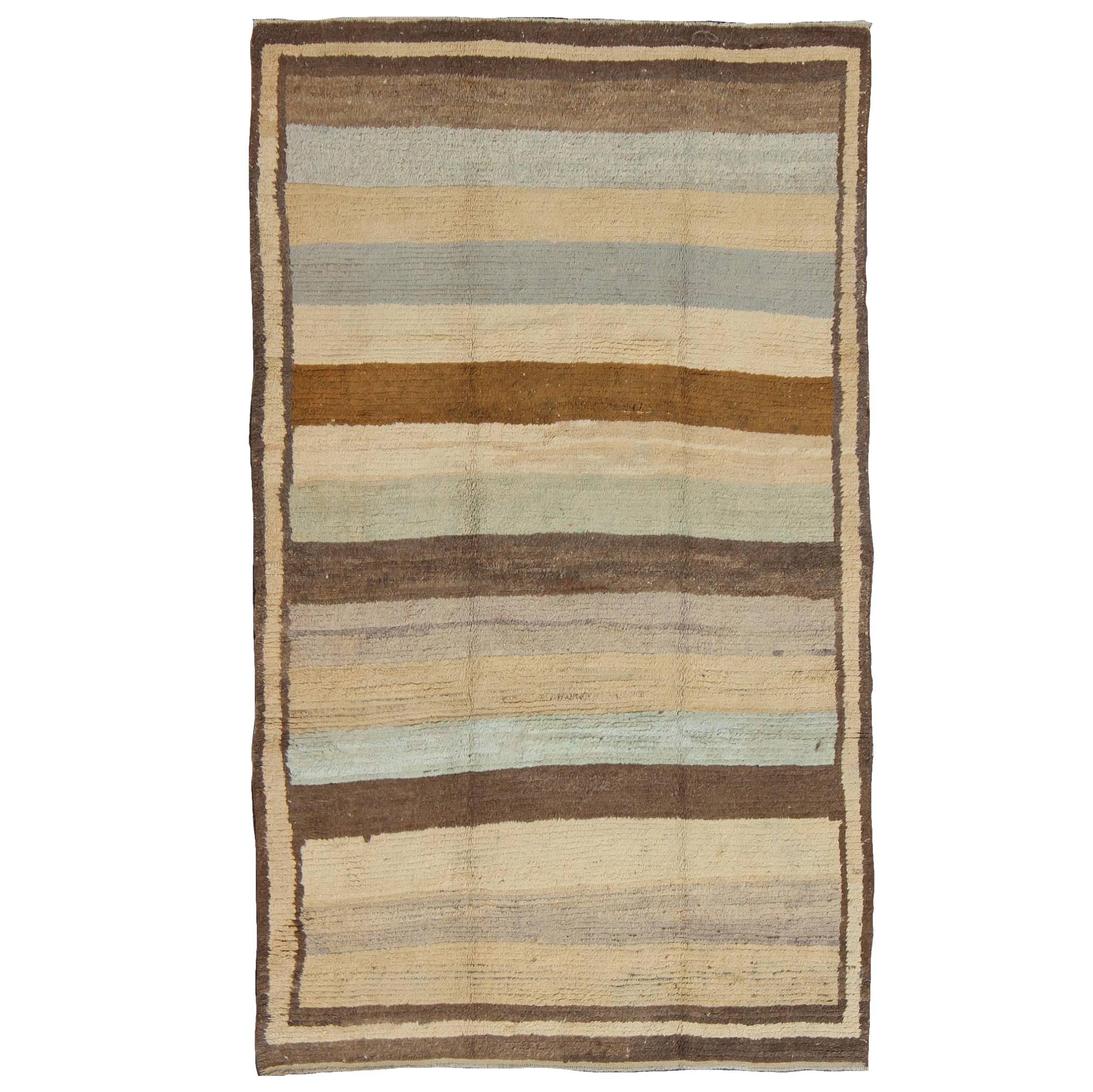 Antique Tulu Rug with Modern-esque and Multiple Bands of Colors   For Sale