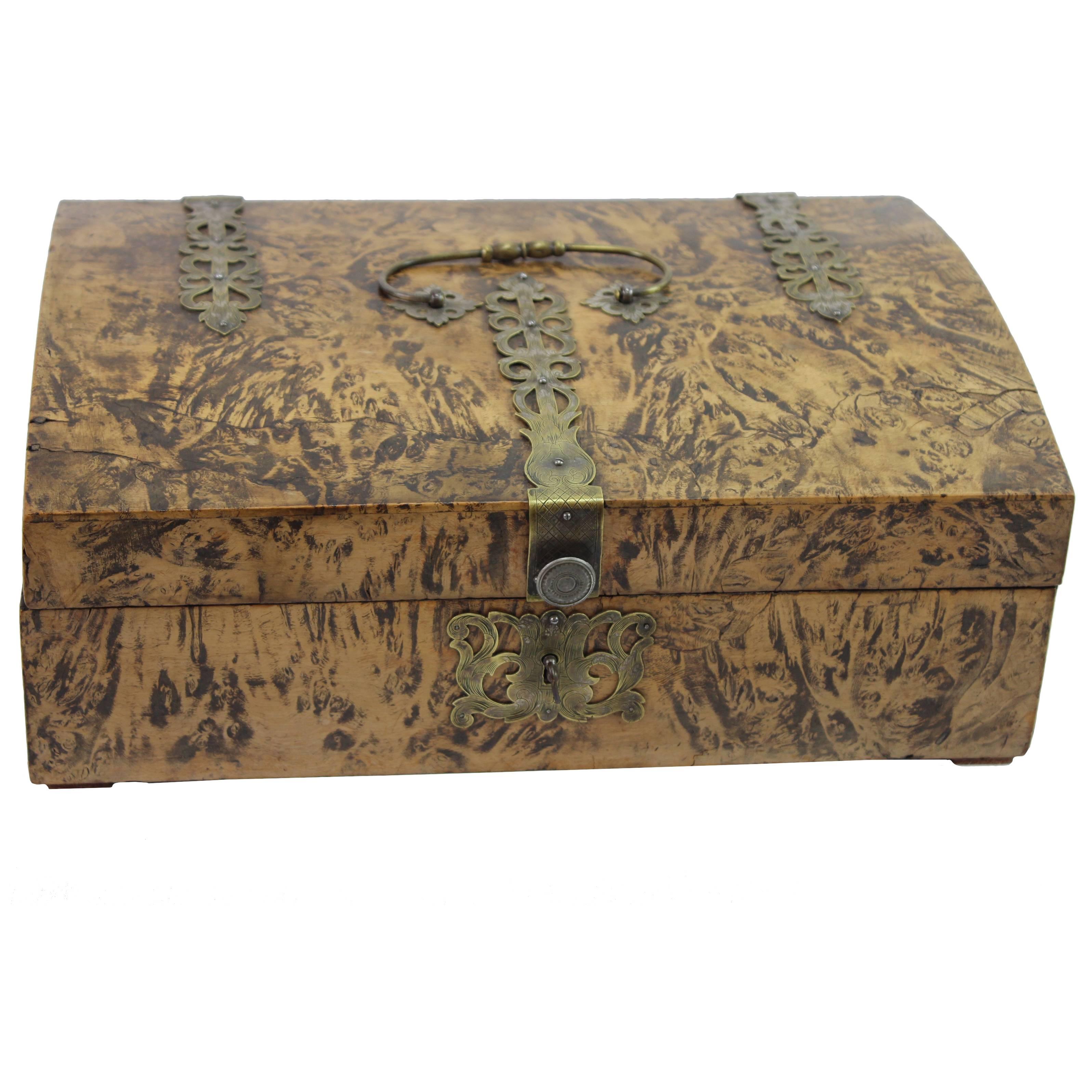17th Century German Burl Walnut Box, with Secret Compartment For Sale