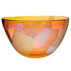 Cameo Engraved Handblown Art Glass Bowl