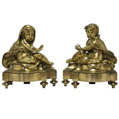 Pair of 18th Century French Louis XVI Bronze Chenets