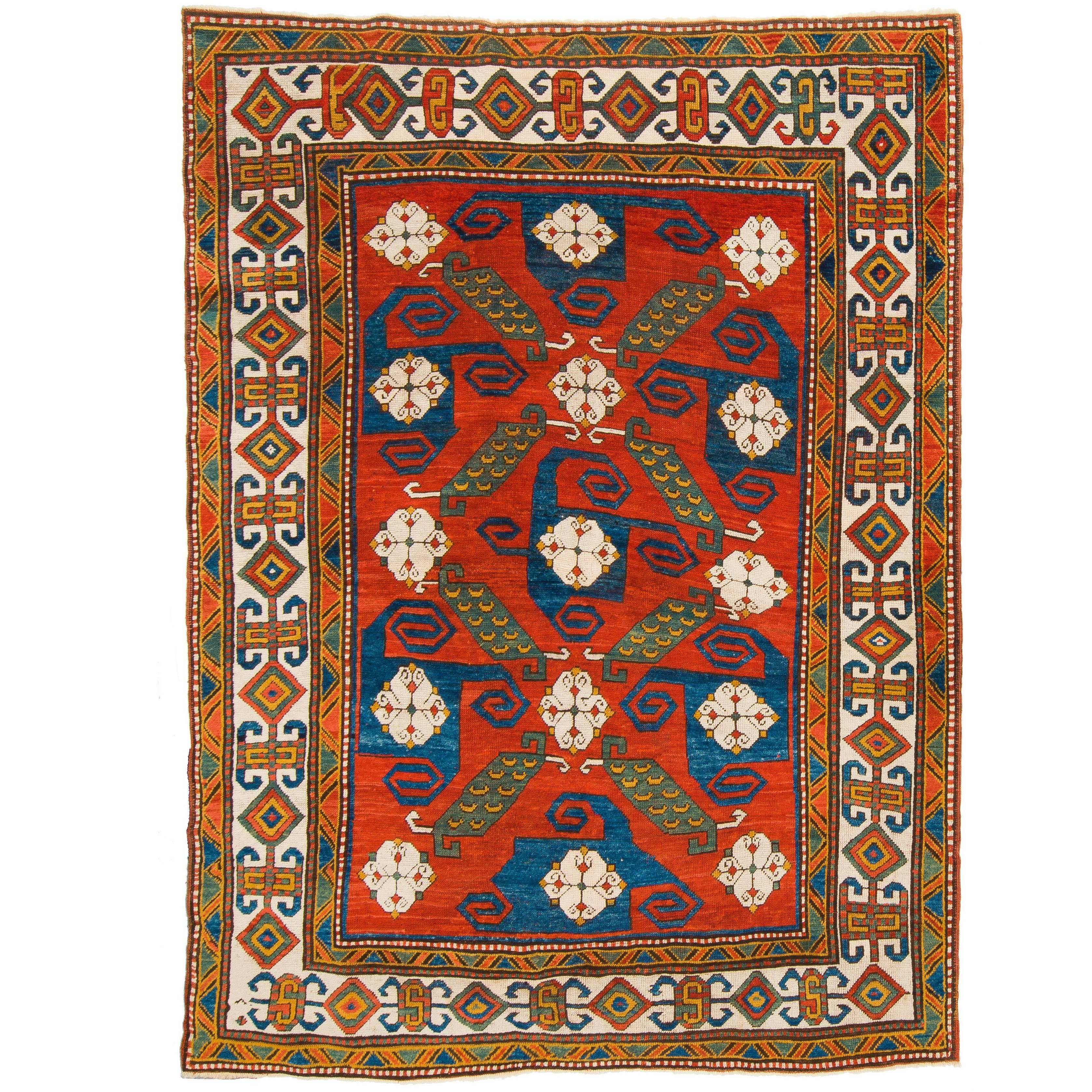 Outstanding Antique Caucasian Pinwheel Kazak Rug. Top Shelf Collectors Carpet