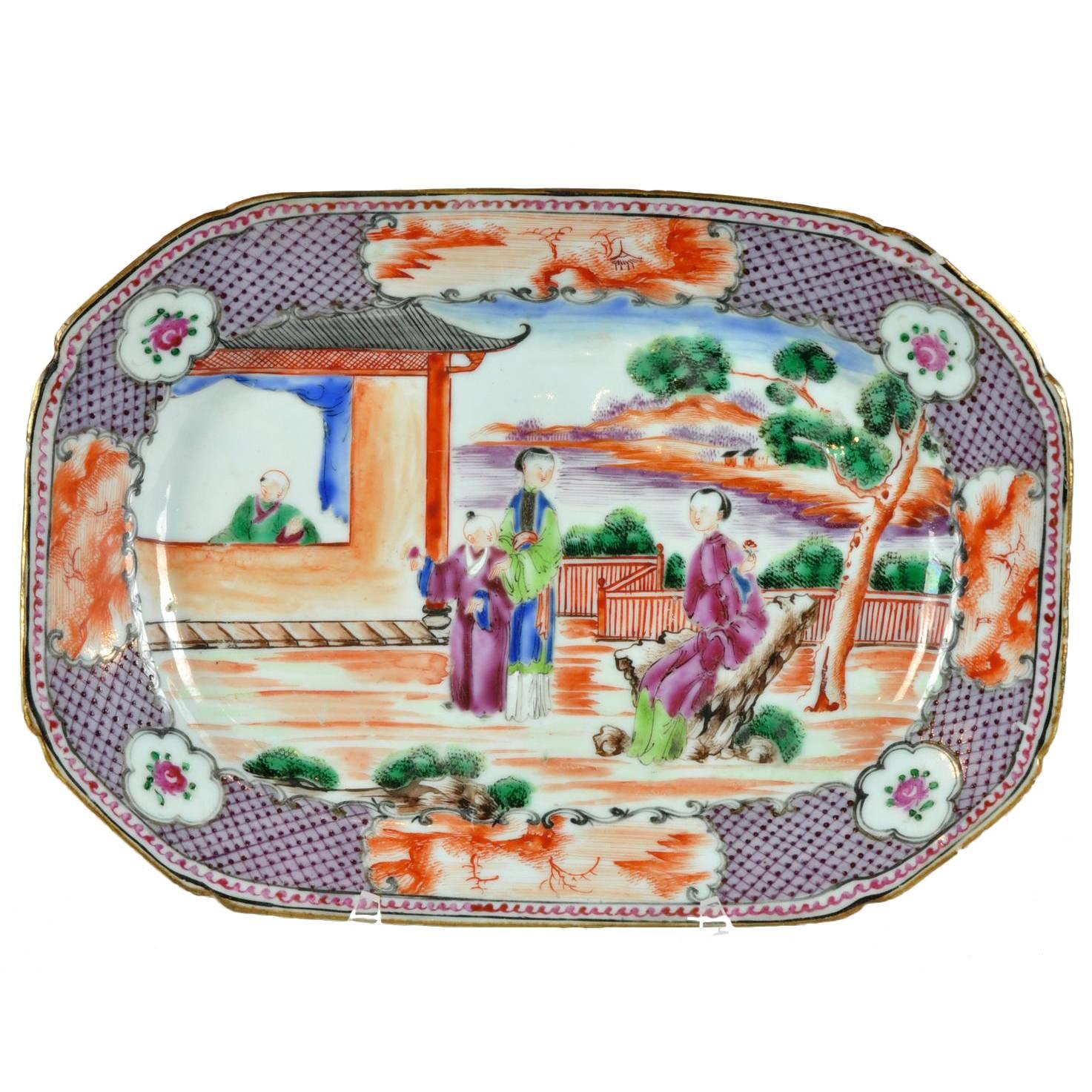 Rockefeller Porcelain Serving Dish with Mandarin Pattern Gilt, 18th Century