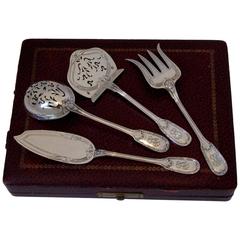 Antique Christofle Rare French All Sterling Silver Dessert Hors D
oeuvre Set Four-Pc Box