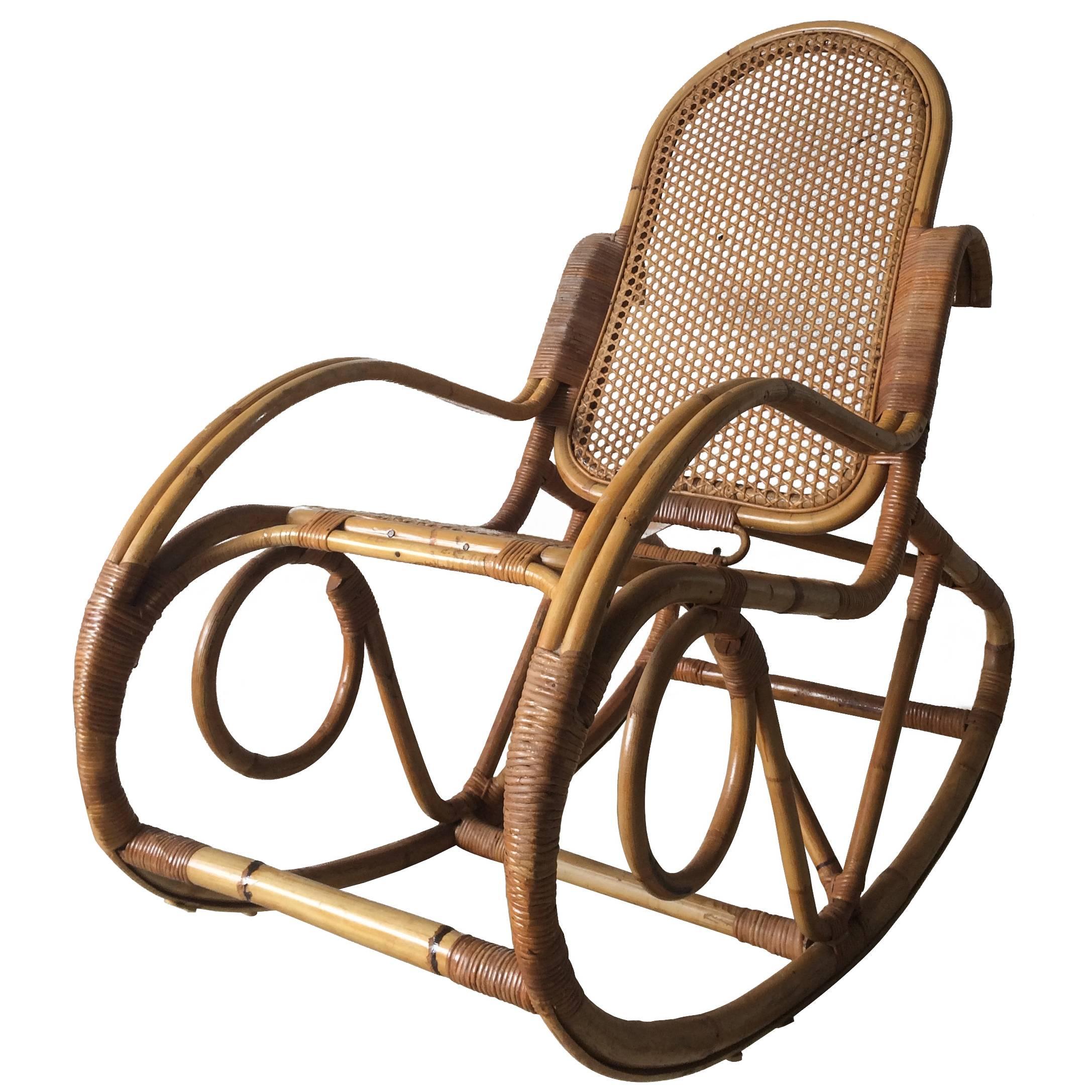 Vintage Bamboo Rocking Chair, 1960s