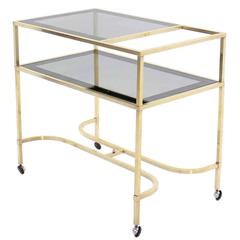 Vintage Nice Solid Brass Square Profile Serving Cart on Wheels