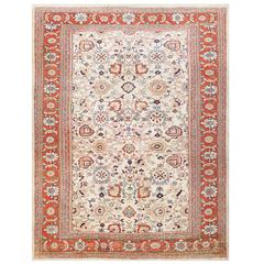 Ivory Background Room Size Persian Antique Sultanabad Rug 12