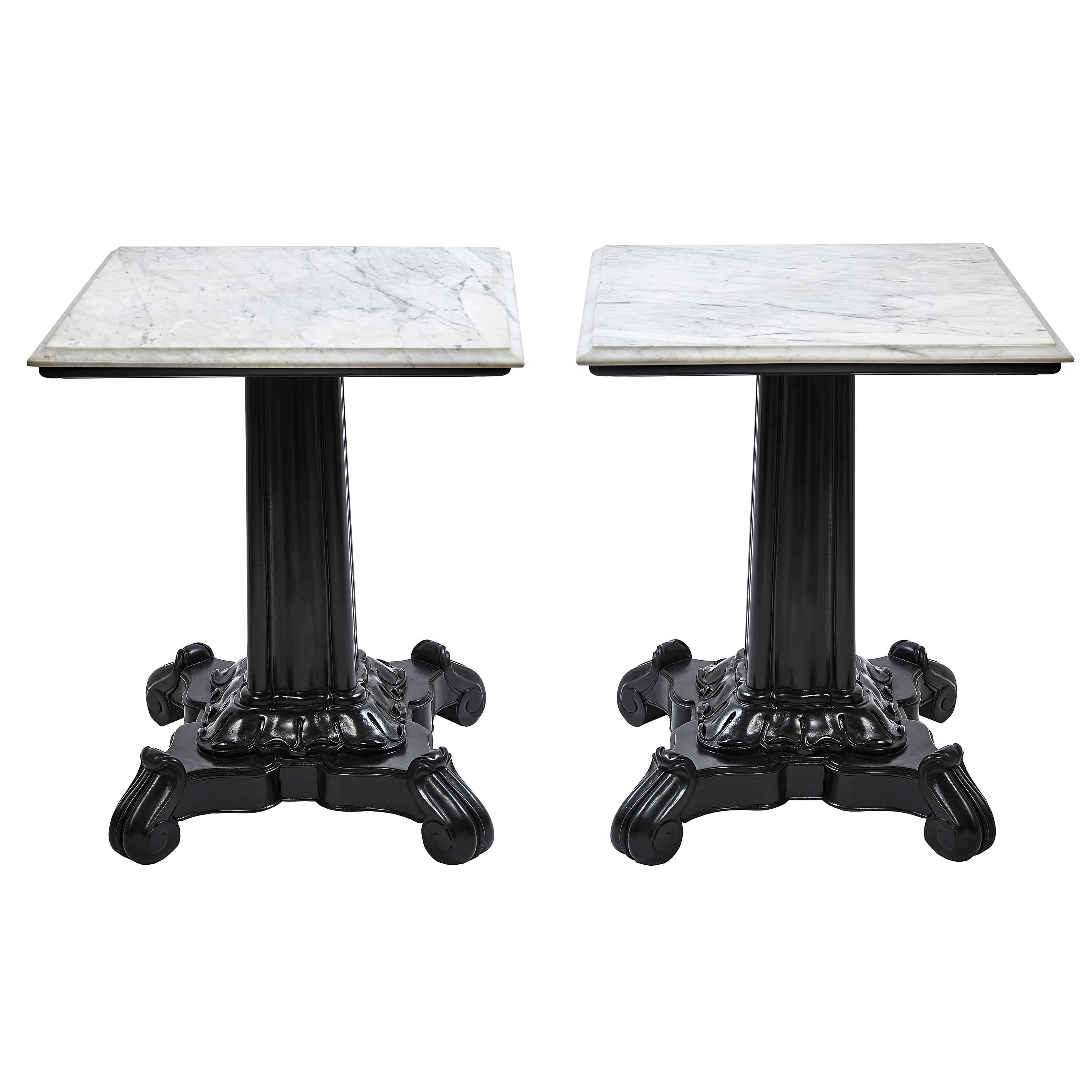 Pair of Ebonized Rosewood and White Marble Anglo-Indian Pedestal Side Tables