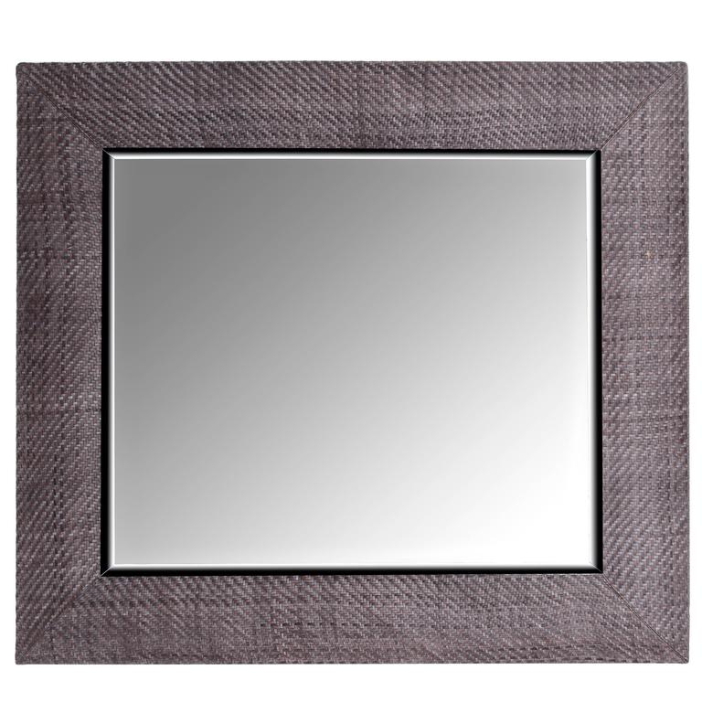 Hand Woven London Storm Grey Leather Framed Beveled Mirror For Hand Woven London Storm Grey Leather Framed Beveled Mirror For