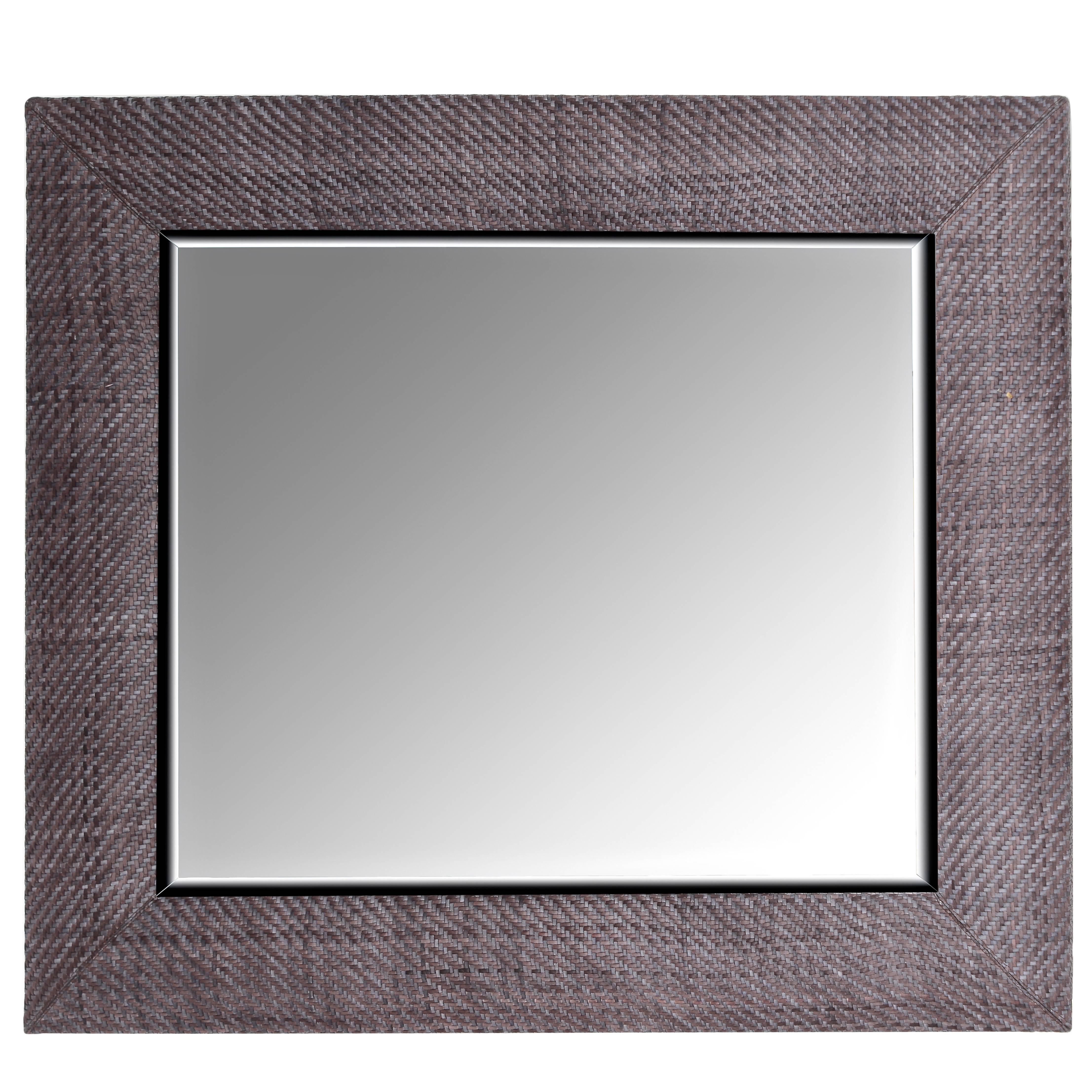 Hand-Woven London Storm Grey Leather Framed Beveled Mirror For Sale
