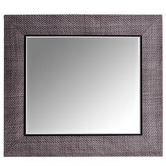 Hand-Woven London Storm Grey Leather Framed Beveled Mirror