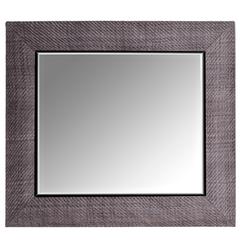 Contemporary Hand-Woven London Storm Grey Leather Framed Beveled Mirror 4