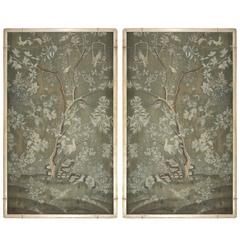 Pair of Contemporary Wallpaper Panels in Custom Carved Wood Frame