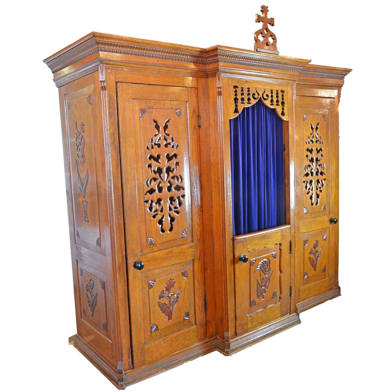 Early 20th Century Hand-Carved Oak Confessional