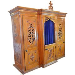 Antique Early 20th Century Hand-Carved Oak Confessional 