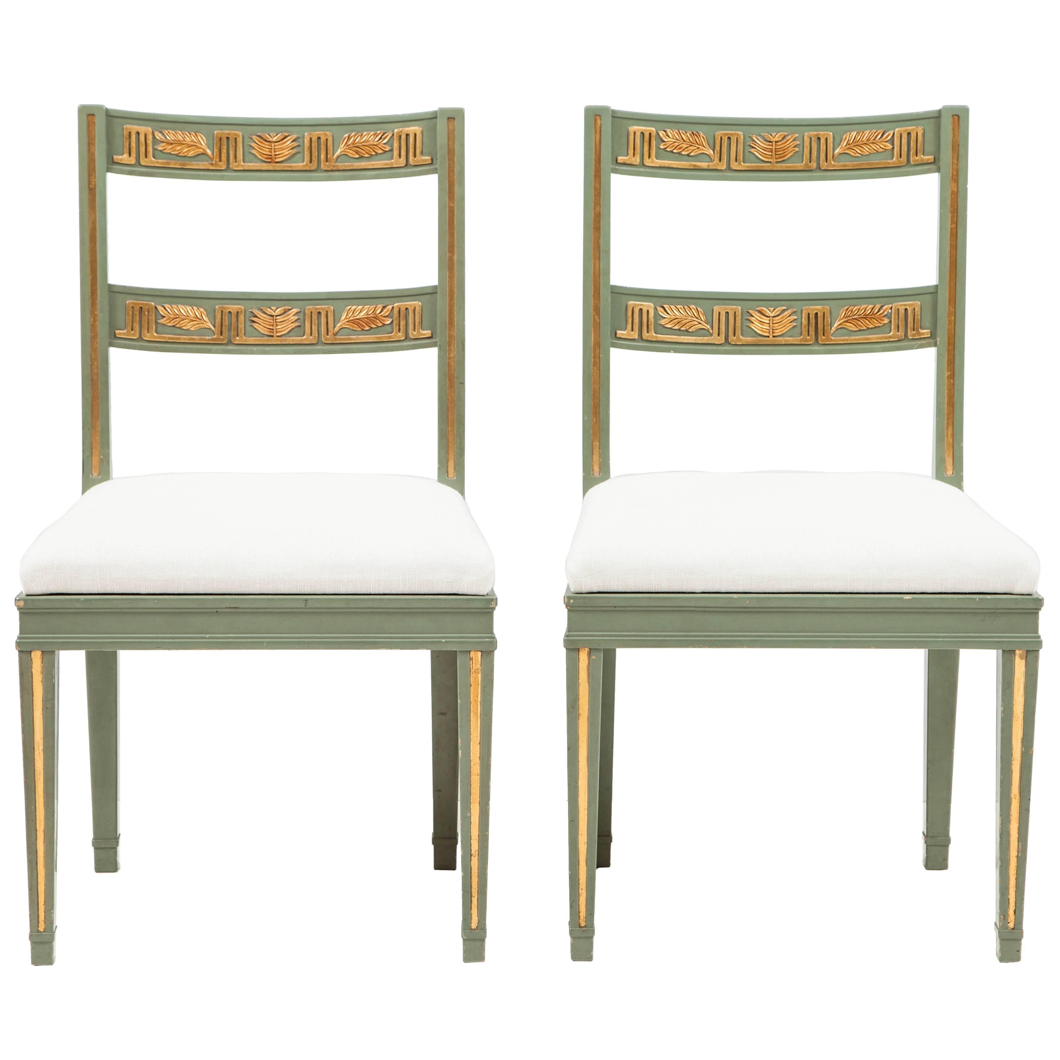 Pair of Carl Malmsten Painted and Parcel-Gilt Side Chairs