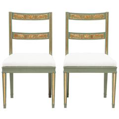 Vintage Pair of Carl Malmsten Painted and Parcel-Gilt Side Chairs