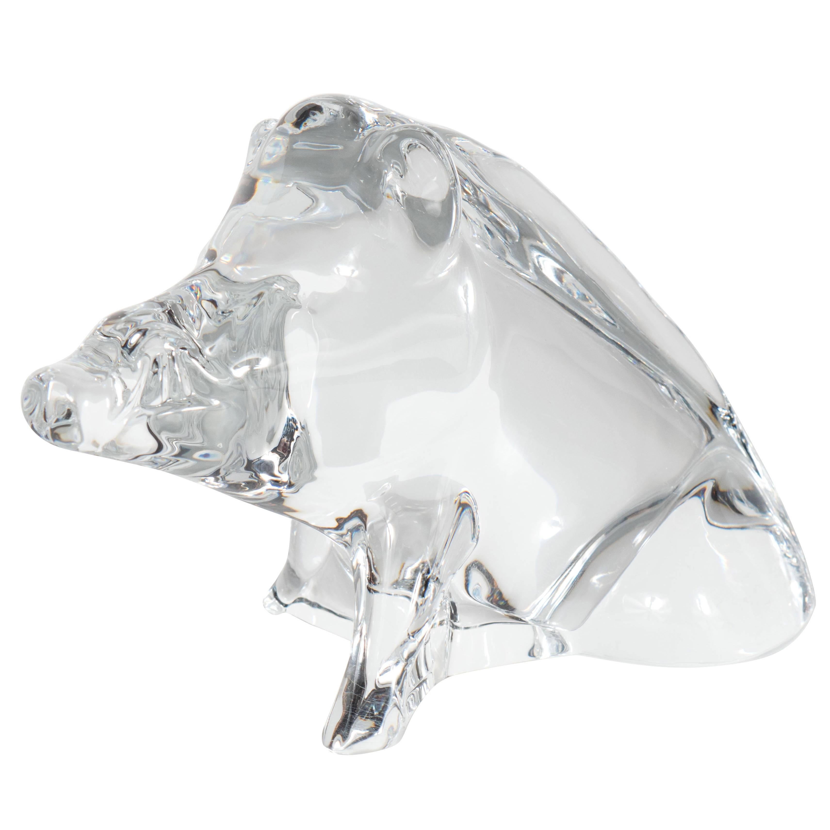 Modernist Baccarat Crystal Sculpture of a Wild Boar or a Razorback