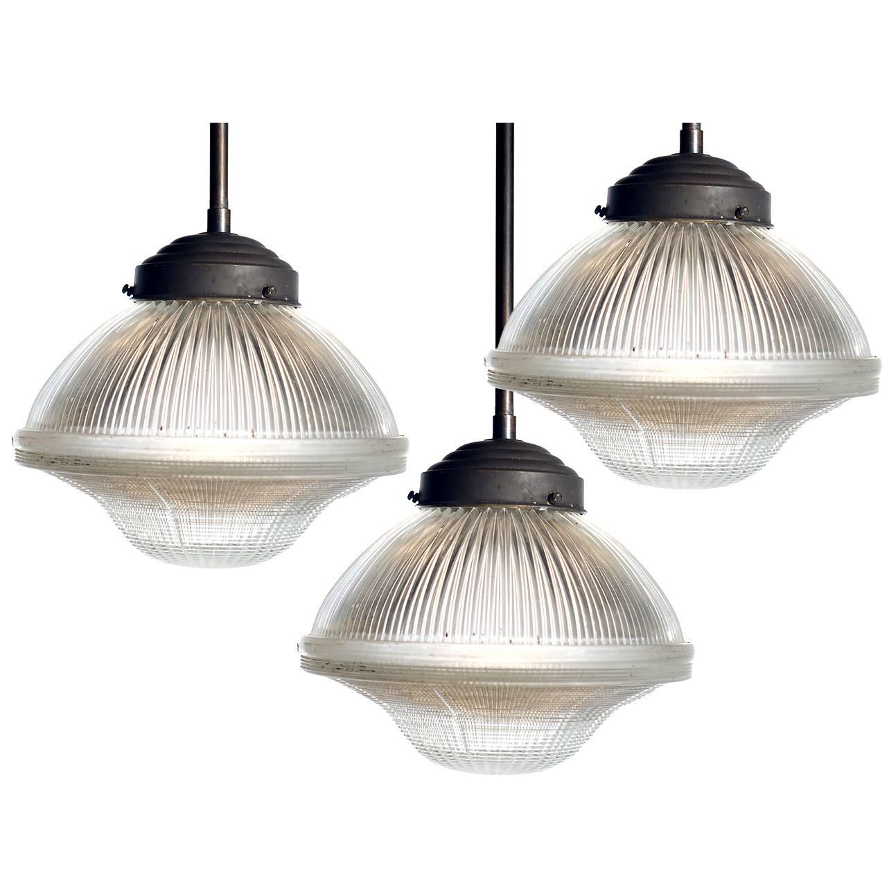 Large Dome and Bell Holophane Pendants