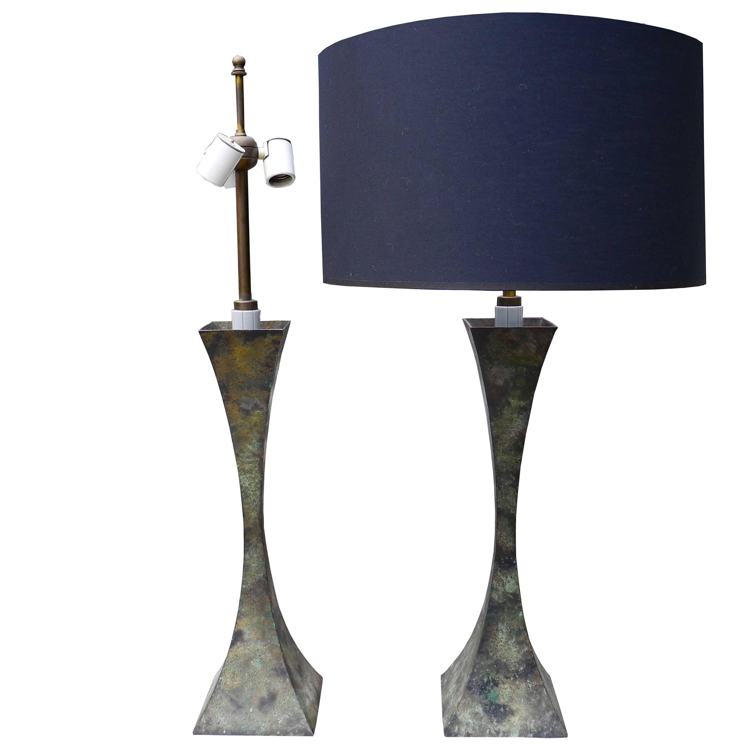MidCentury Modern Patina Bronze Table Lamps by Stewart Ross James for
