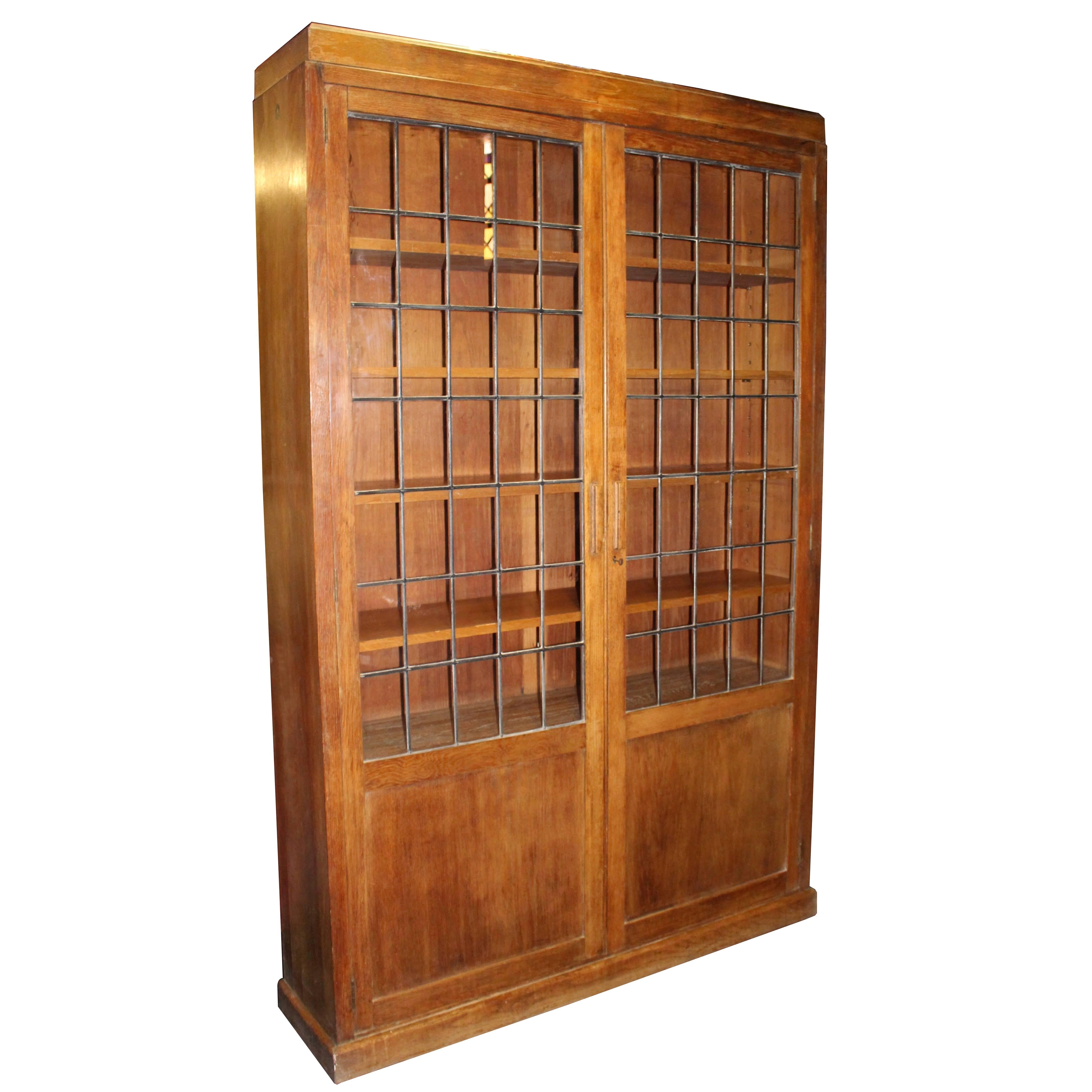 Large Early 20th Century Crusader Oak Lead Lined Glazed Bookcase