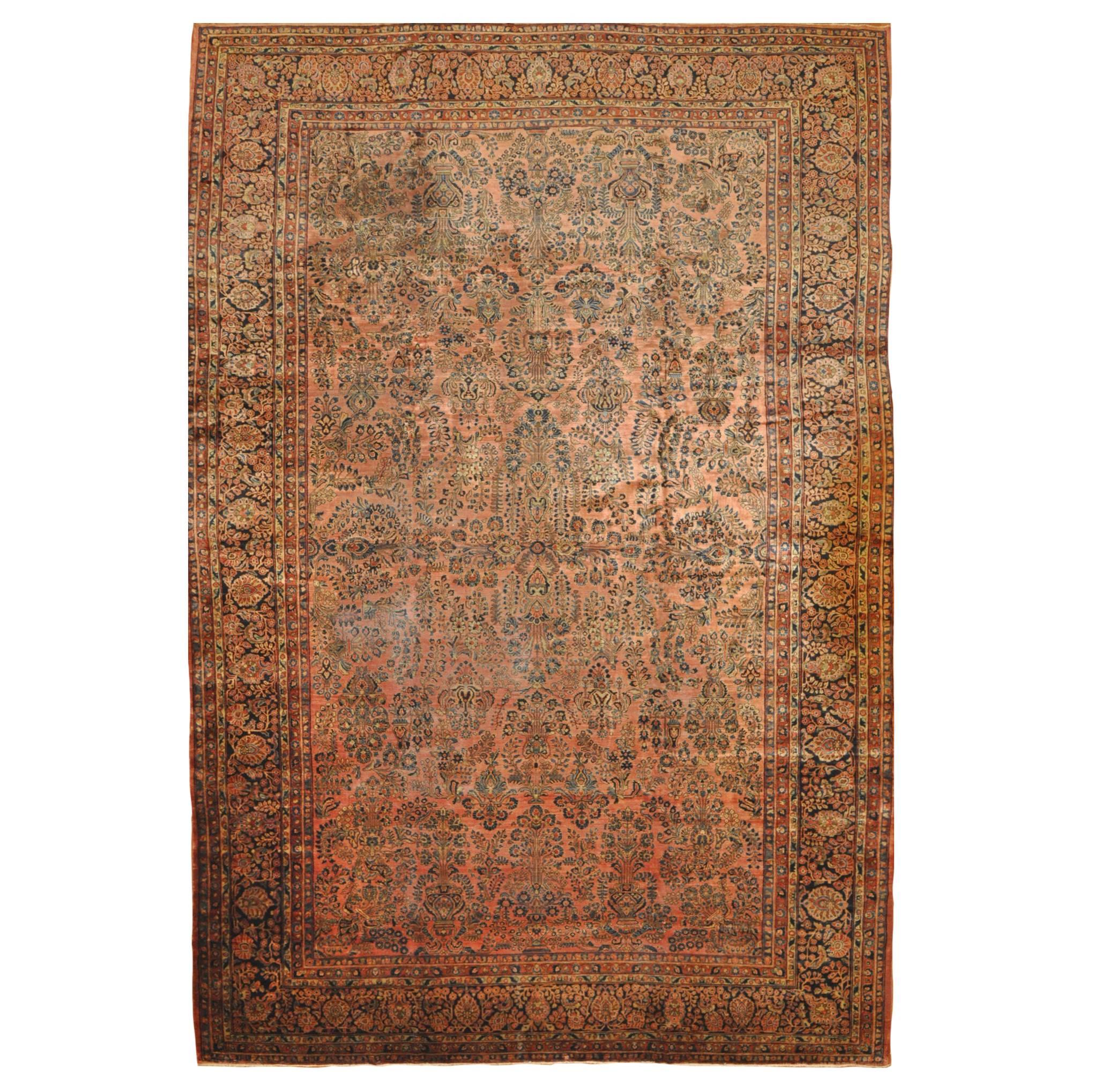 Large Antique Hand-Knotted Persian Sarouk Rug For Sale